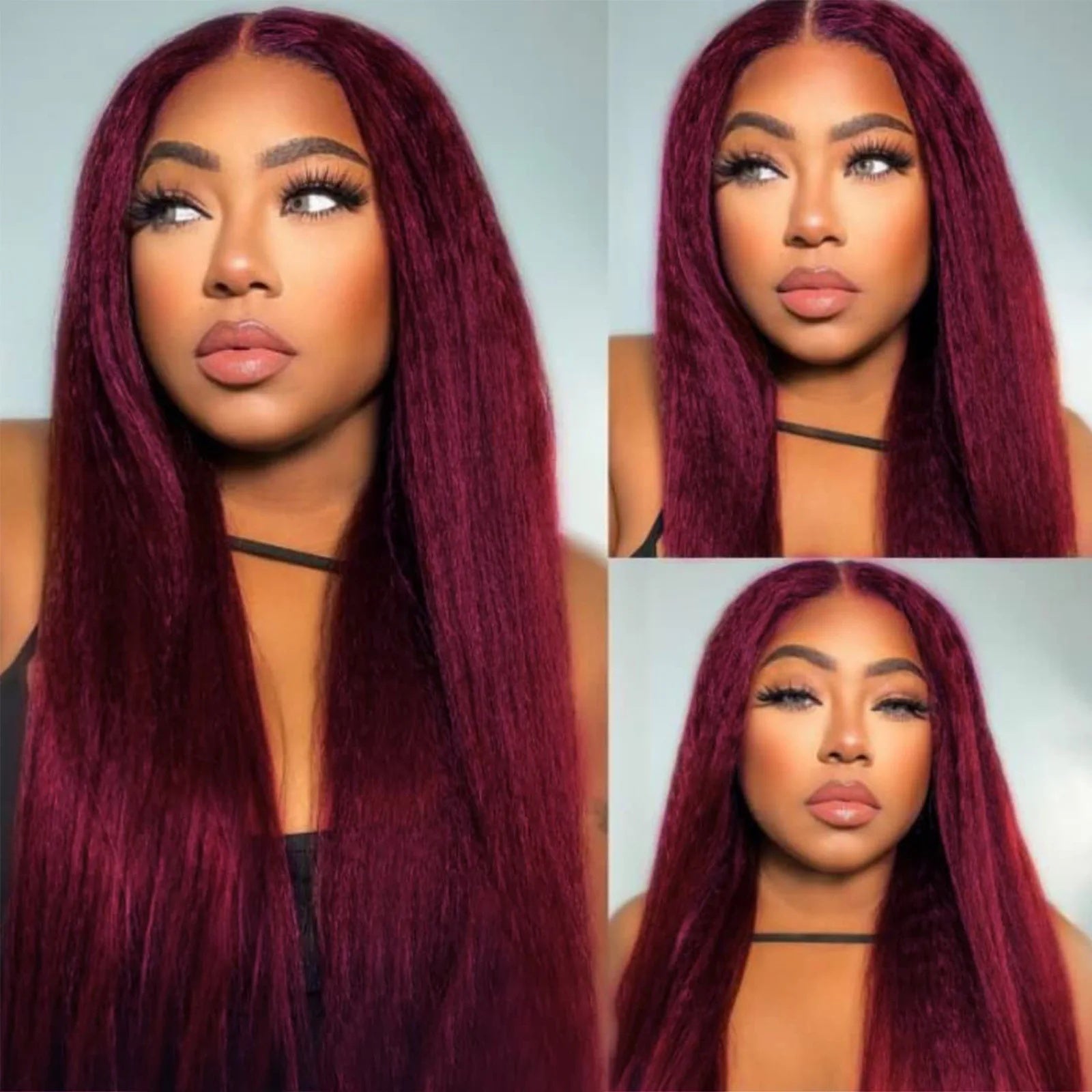 Black Kinky Yaki Straight Middle Part Lace Front Wig