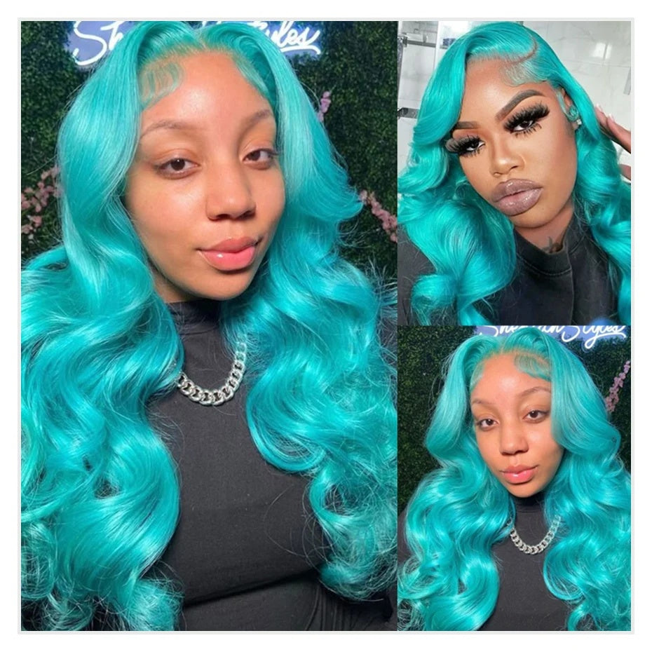 30" Teal Green Body Wave 13x6 HD Lace Human Hair Wig