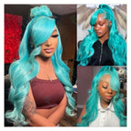 30" Teal Green Body Wave 13x6 HD Lace Human Hair Wig