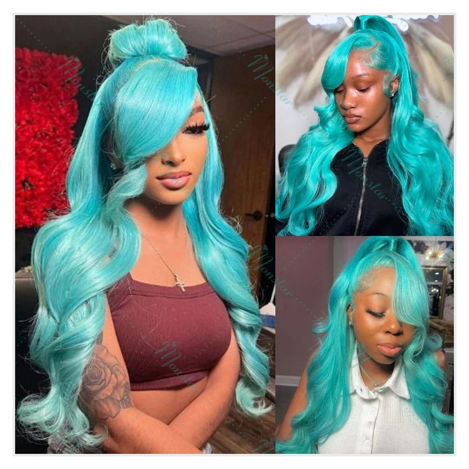 30" Teal Green Body Wave 13x6 HD Lace Human Hair Wig