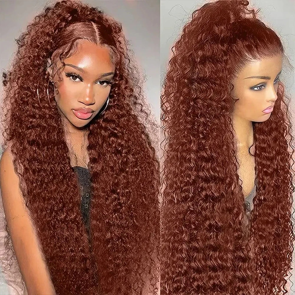 Reddish Brown Deep Curly 13x4 Lace Front Human Hair Wig