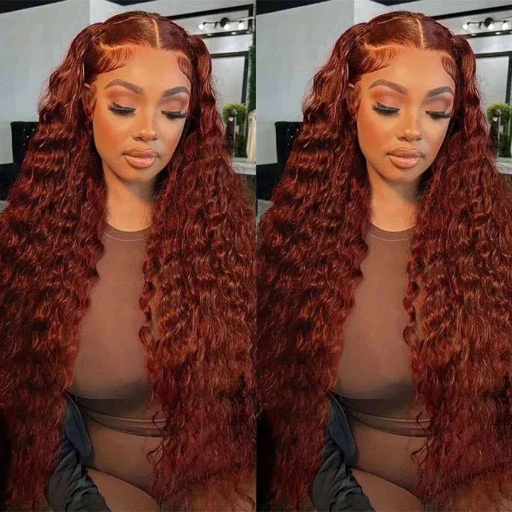 Reddish Brown Deep Curly 13x4 Lace Front Human Hair Wig