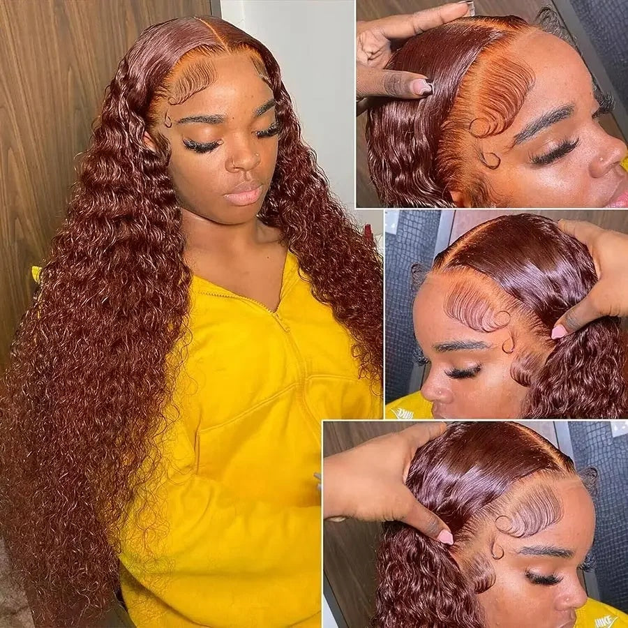 Reddish Brown Deep Curly 13x4 Lace Front Human Hair Wig