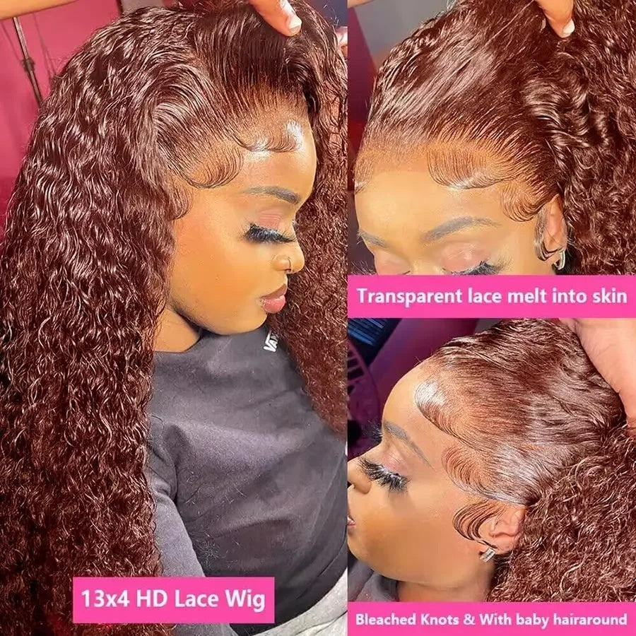 Reddish Brown Deep Curly 13x4 Lace Front Human Hair Wig