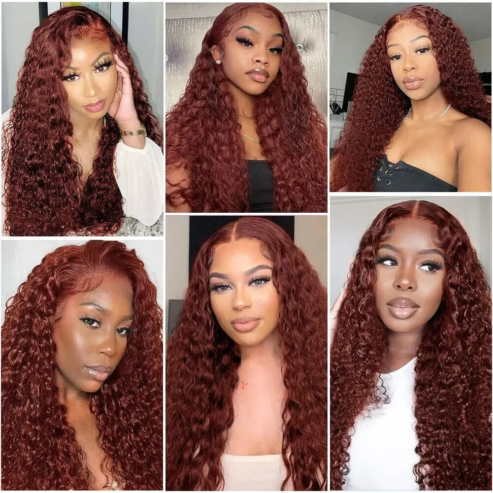 Reddish Brown Deep Curly 13x4 Lace Front Human Hair Wig