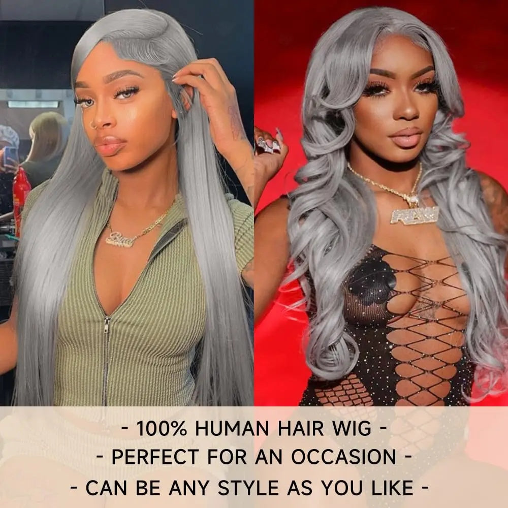 Silver Grey 13x6 HD Lace Body Wave Human Hair Cosplay Wig