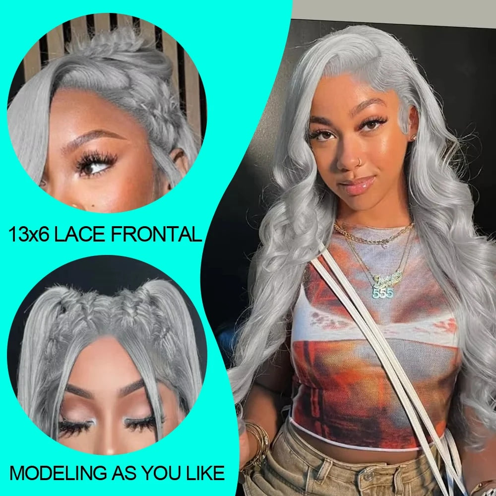 Silver Grey 13x6 HD Lace Body Wave Human Hair Cosplay Wig