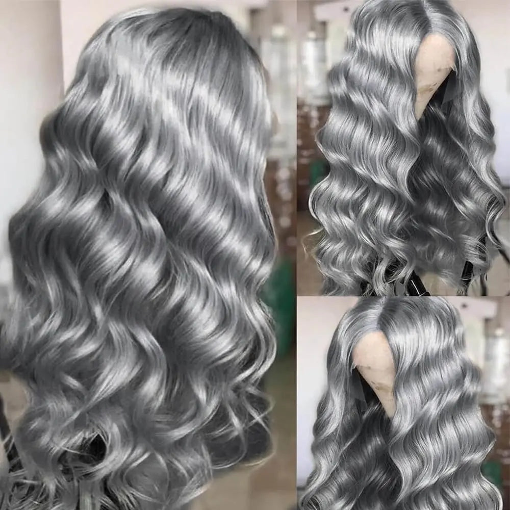 Silver Grey 13x6 HD Lace Body Wave Human Hair Cosplay Wig