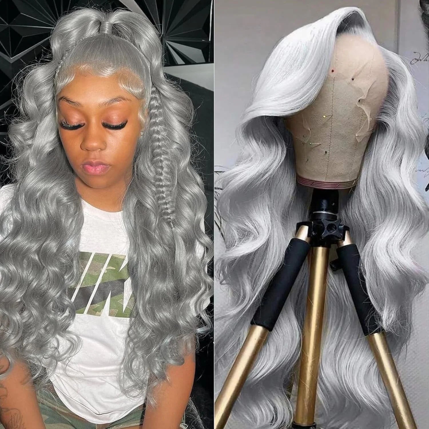 Silver Grey 13x6 HD Lace Body Wave Human Hair Cosplay Wig