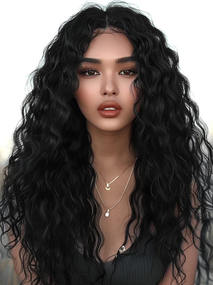 Ombre Black Blonde Wavy 30" Lace Front Synthetic Wig