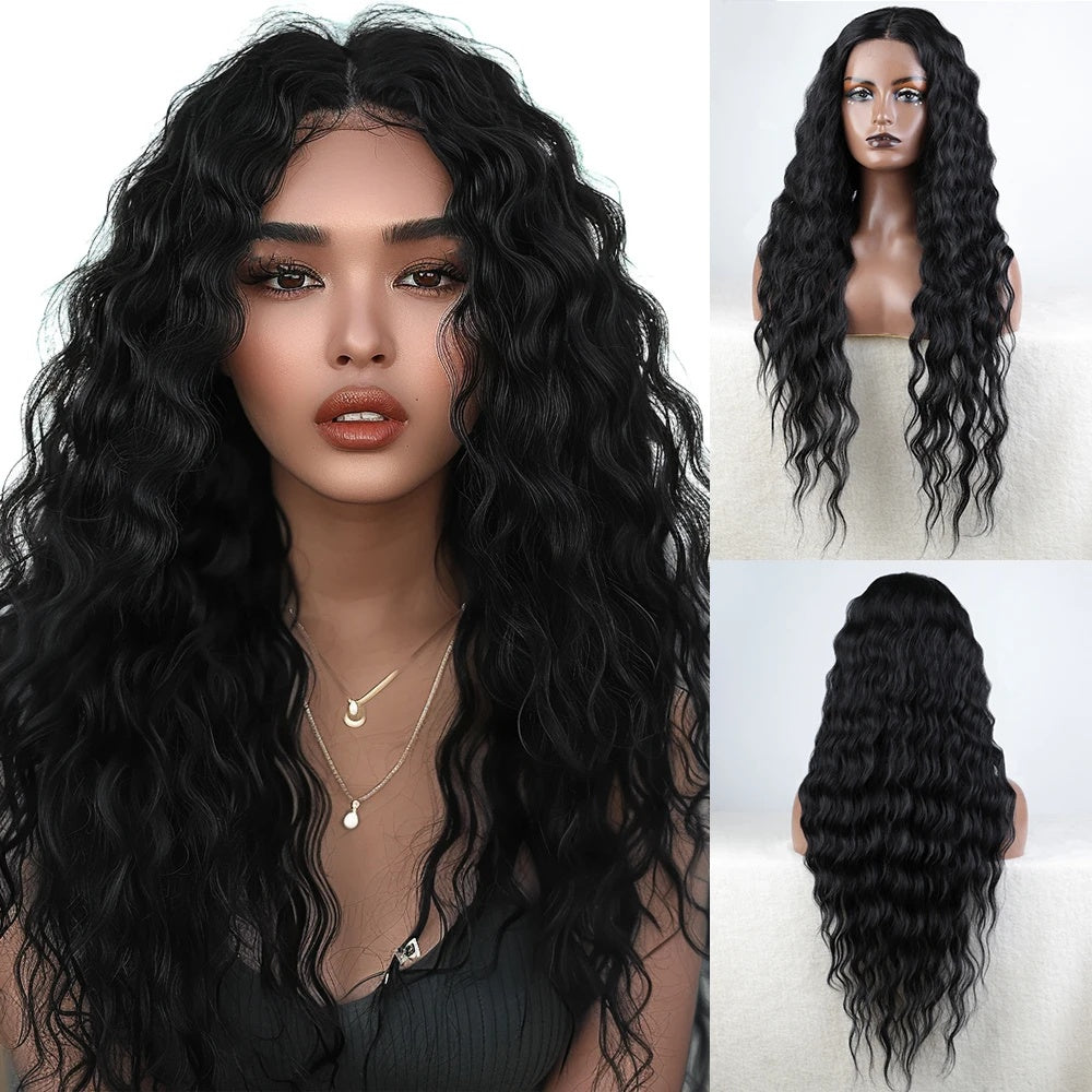 Ombre Black Blonde Wavy 30" Lace Front Synthetic Wig