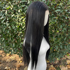 Jet Black Glueless 13x4 Lace Straight Synthetic Wig 26"