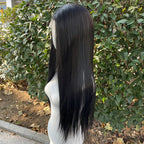 Jet Black Glueless 13x4 Lace Straight Synthetic Wig 26"