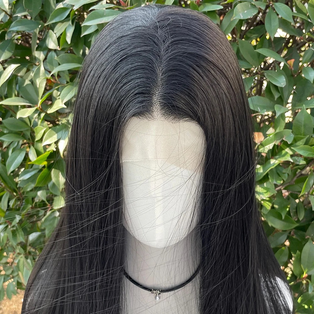 Jet Black Glueless 13x4 Lace Straight Synthetic Wig 26"
