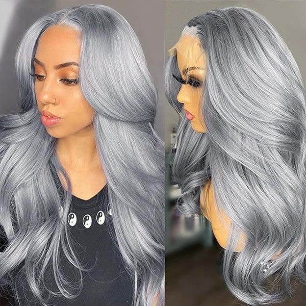 Silver Grey 13x6 HD Lace Body Wave Human Hair Cosplay Wig